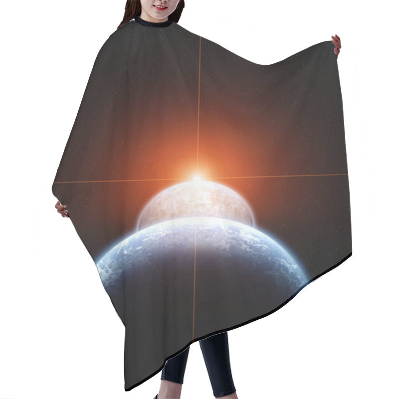 Personality  Planet Earth With Moons And Rising Sun Hair Cutting Cape