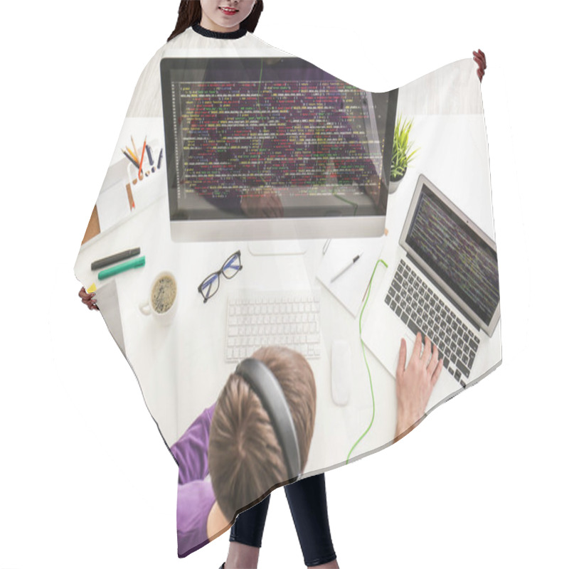 Personality  Young Programmer At Workplace  Hair Cutting Cape