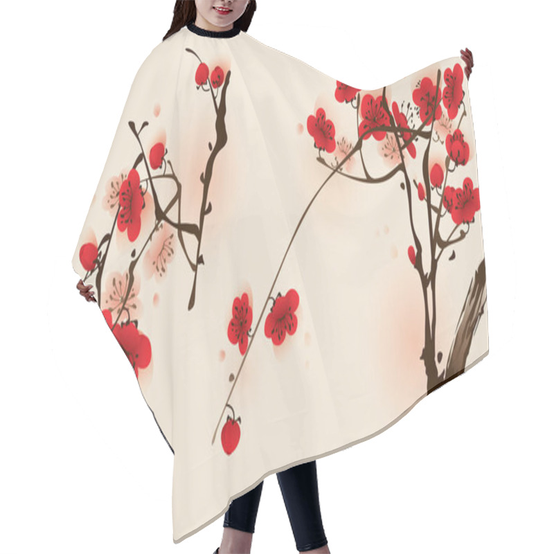 Personality  Blossoming Plum Branch Hair Cutting Cape