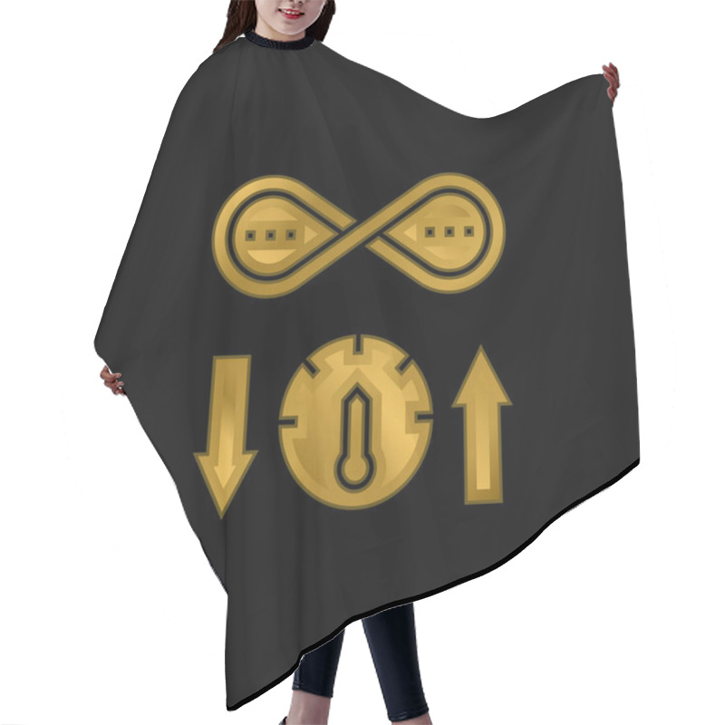 Personality  Bandwidth Gold Plated Metalic Icon Or Logo Vector Hair Cutting Cape