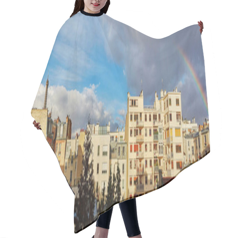 Personality  Panoramic View Of The Eiffel Tower With Rainbow Over The Roofs I Hair Cutting Cape