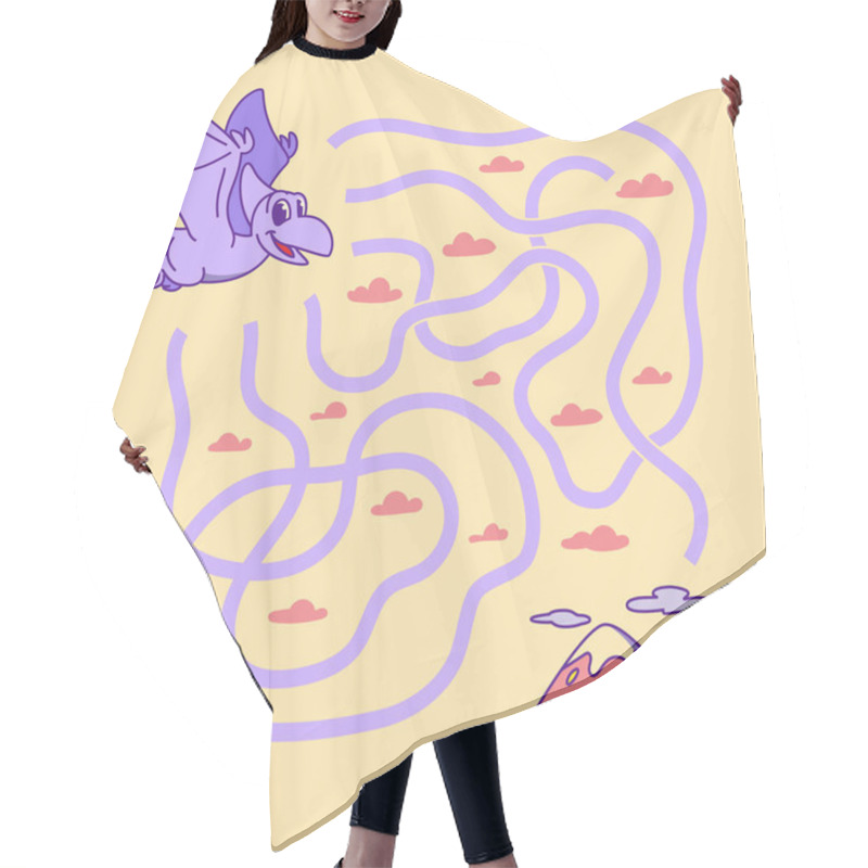 Personality  Help Cute Pterodactyl Find The Right Path To Mountain. Labyrinth. Funny Maze Game For Children. Vector Illustration. Hair Cutting Cape