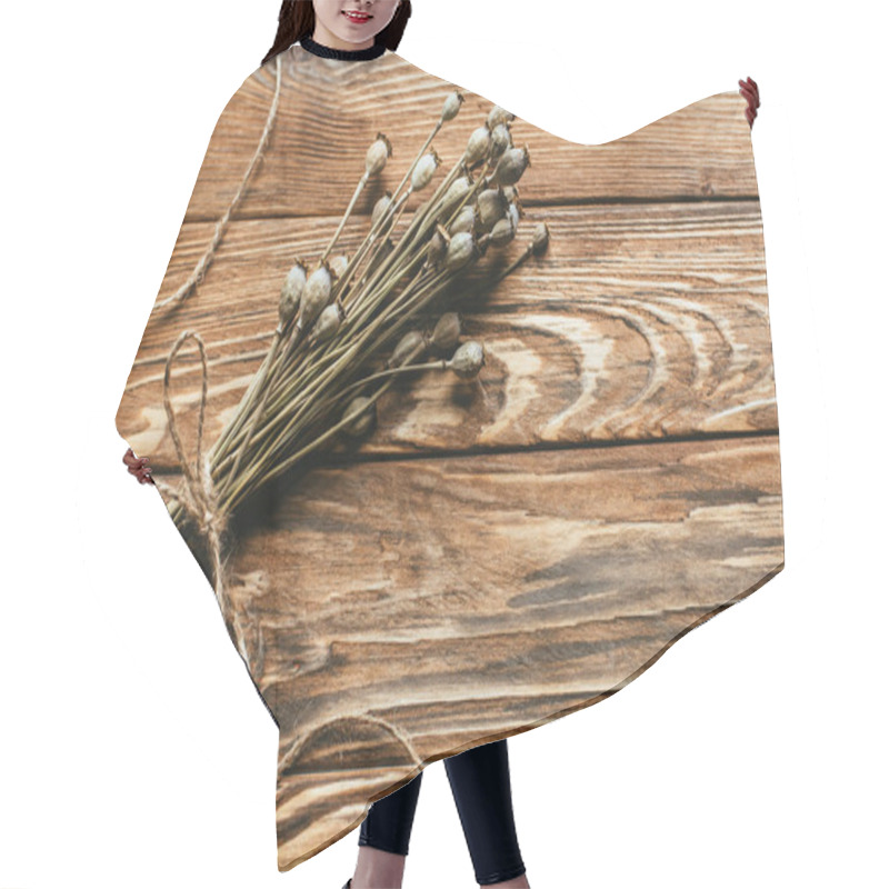 Personality  Top View Of Dry Poppies On Wooden Background Hair Cutting Cape