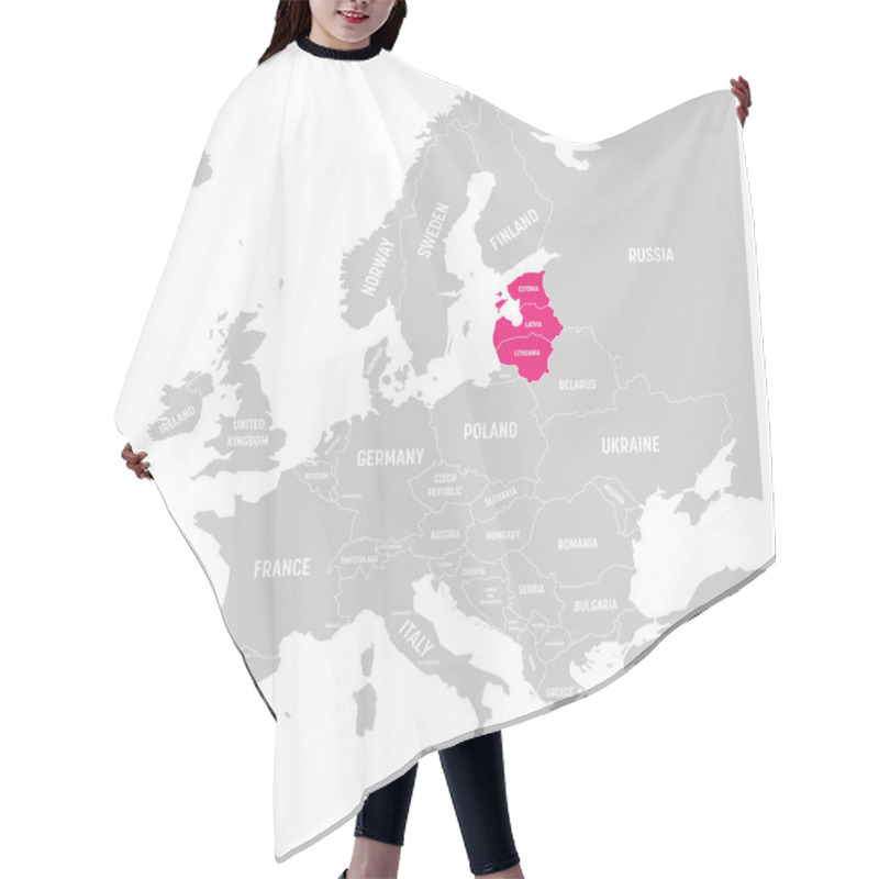 Personality  Baltic States Estonia, Latvia And Lithuania Pink Highlighted In The Political Map Of Europe. Vector Illustration Hair Cutting Cape