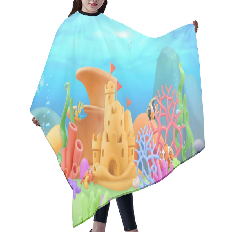 Personality  Underwater World Panorama Landscape. 3d Vector Cartoon Background. Plasticine Art Illustration Hair Cutting Cape