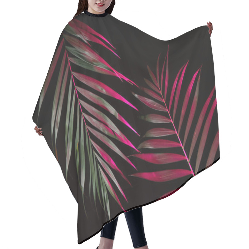 Personality  Neon Tropical Leaves On Black Background Hair Cutting Cape