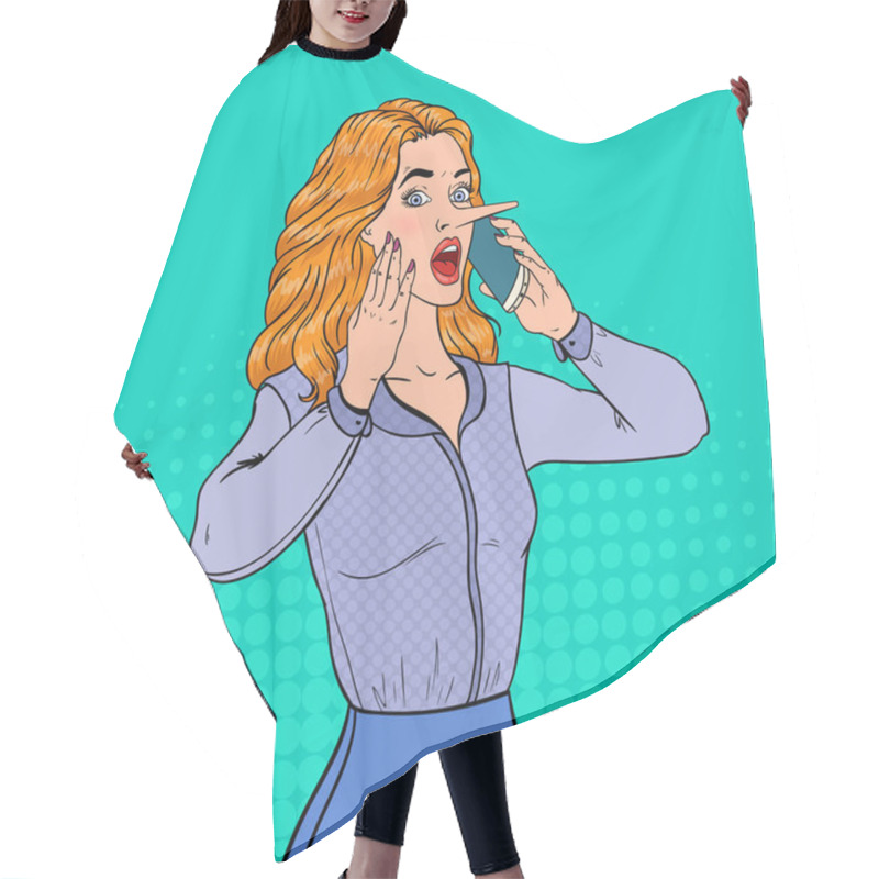 Personality  Pop Art Shocked Woman With Long Nose Talking On Smartphone. Fake News Concept. Vector Illustration Hair Cutting Cape