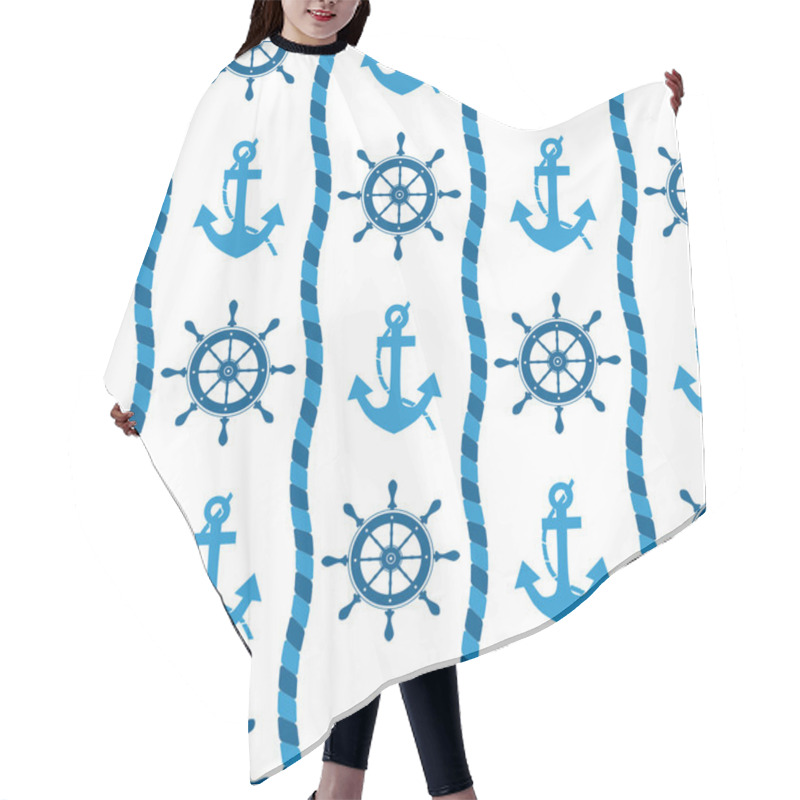 Personality  Seamless Pattern Of Sea Anchors And Helm Hair Cutting Cape