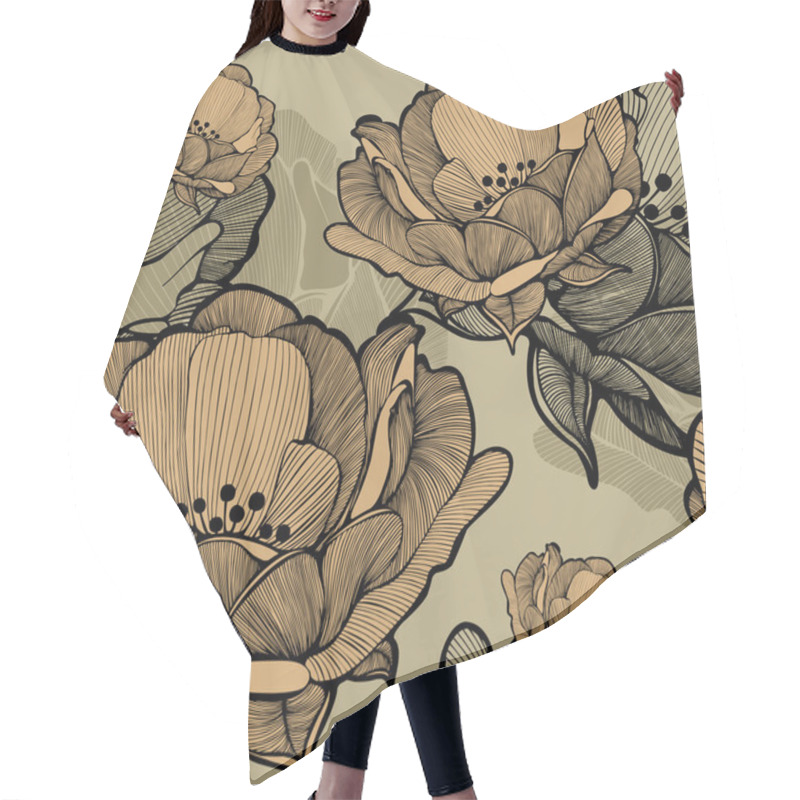 Personality  Seamless Pattern With Abstract Blooming Flowers, Hand-drawing. V Hair Cutting Cape