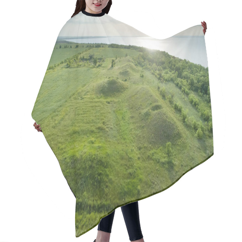 Personality  Scenic View Of The Burial Mounds Of Mamay Mountain. Aerial View. Hair Cutting Cape