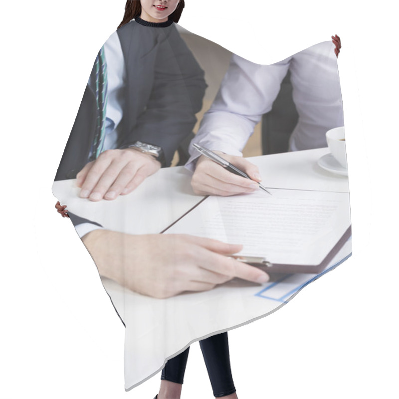 Personality  Businessperson Signing Important Document Hair Cutting Cape