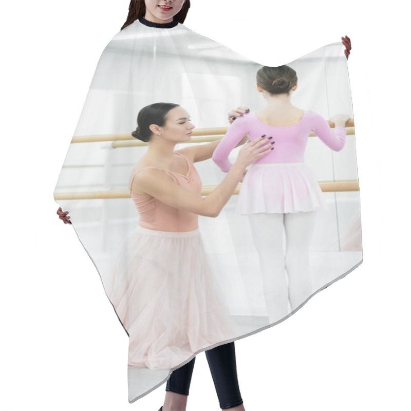 Personality  Graceful Ballet Master Assisting Girl Training At Barre In Studio Hair Cutting Cape