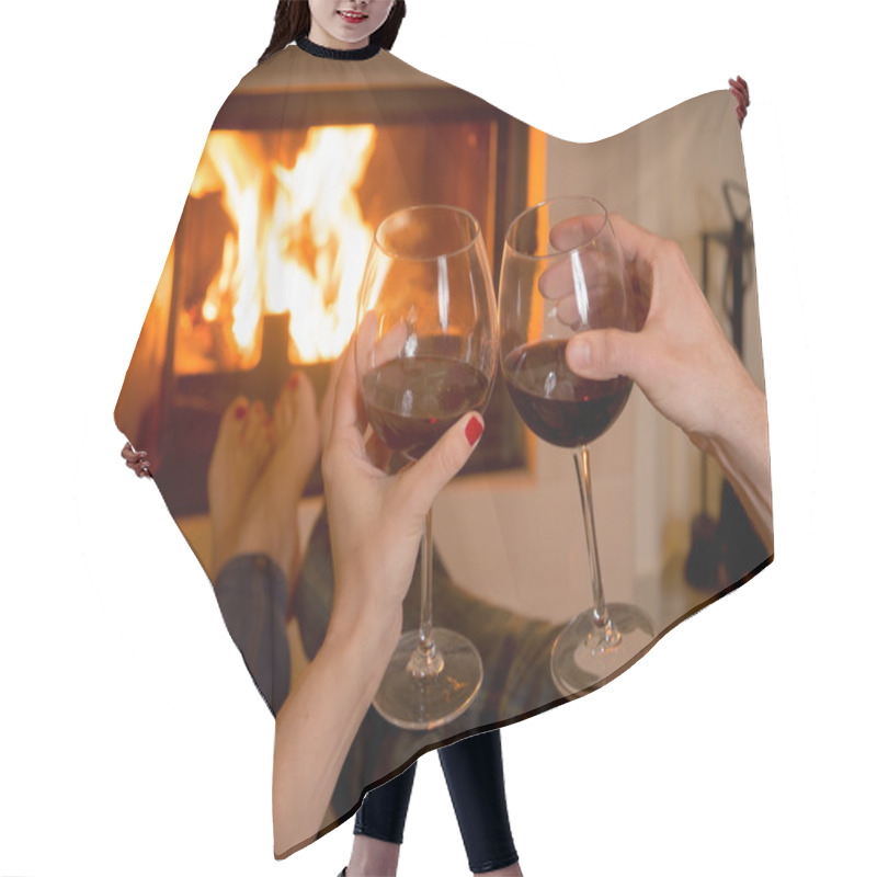 Personality  Couple Drinking Wine In Front Of A Fire Hair Cutting Cape