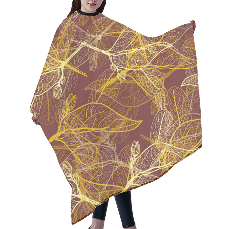 Personality  Leaves Contours On Brown Background. Floral Seamless Pattern, Hand-drawn. Vector Hair Cutting Cape