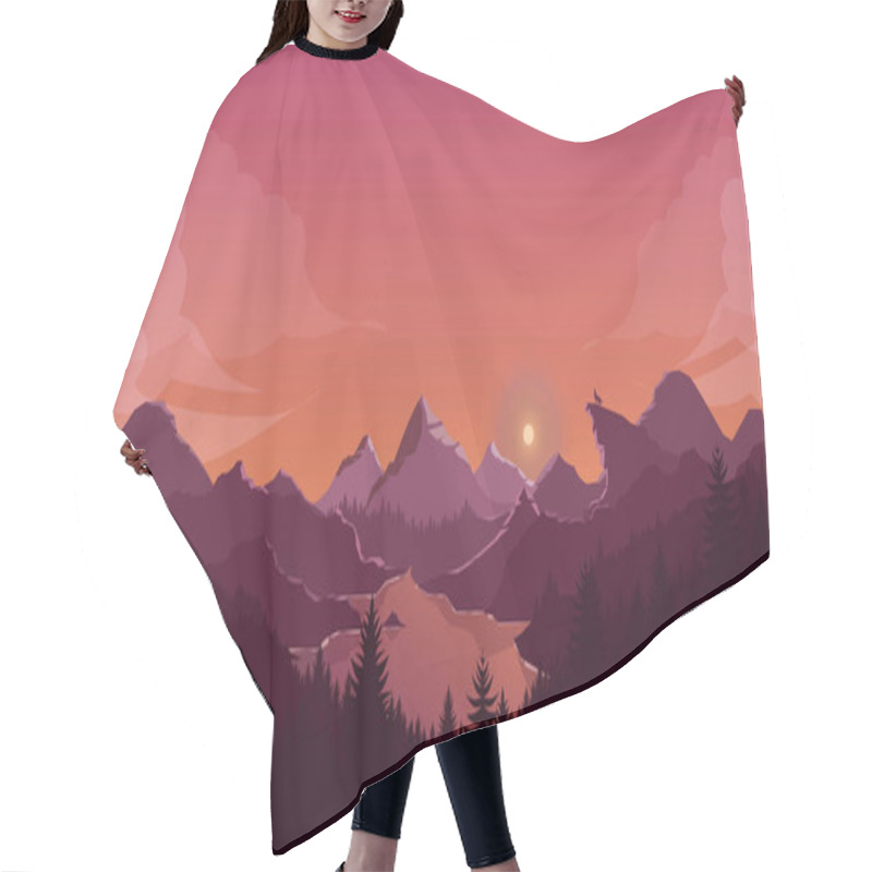 Personality  Sunset Mountains Landscape Background, Orange Sky With Wolf Silhouette Hair Cutting Cape