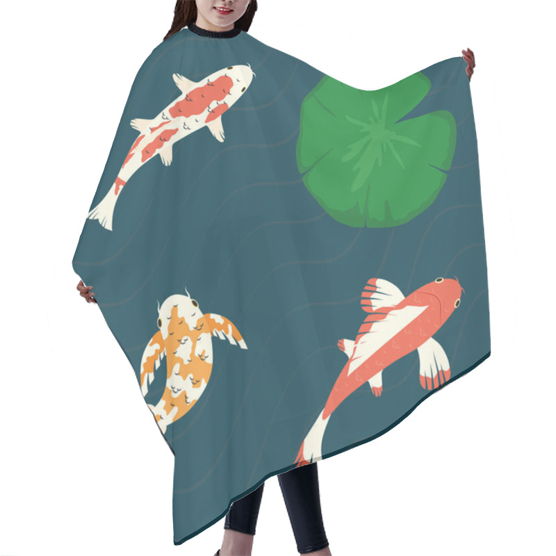 Personality  Koi Fishes With Lotus Leaf Hair Cutting Cape