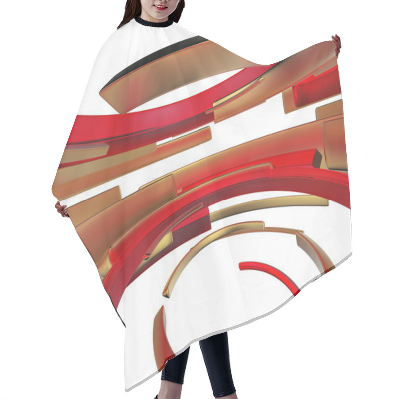 Personality  Red Shapes And Gold Lines Hair Cutting Cape