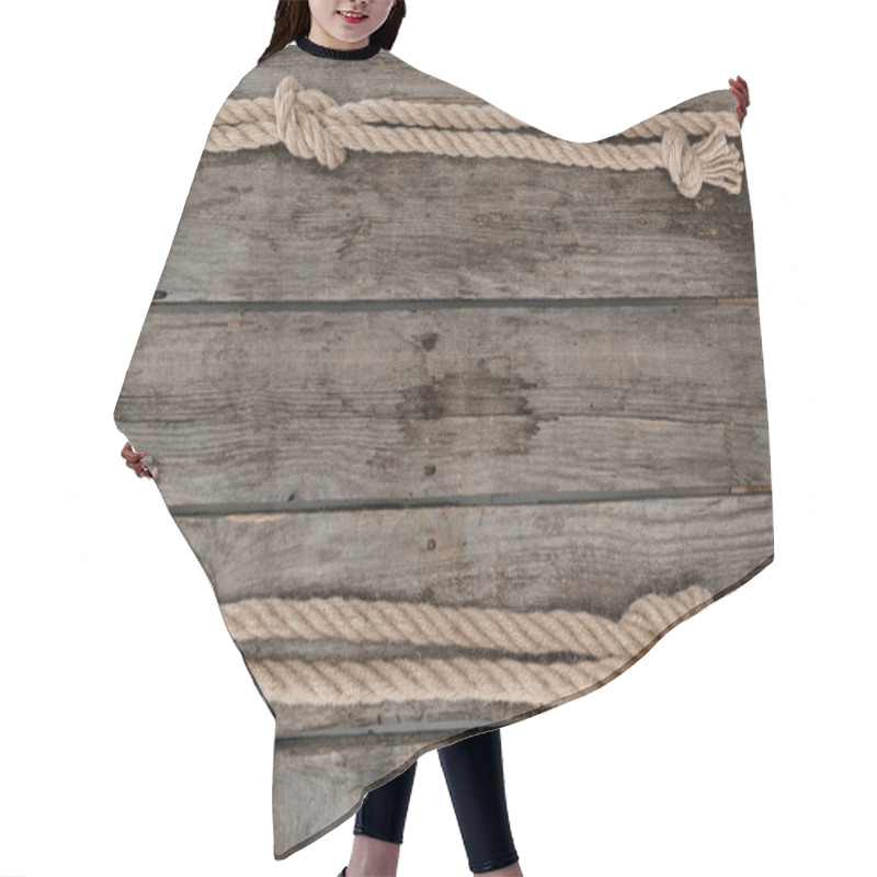 Personality  Flat Lay With Marine Ropes With Knots On Grunge Wooden Tabletop Hair Cutting Cape