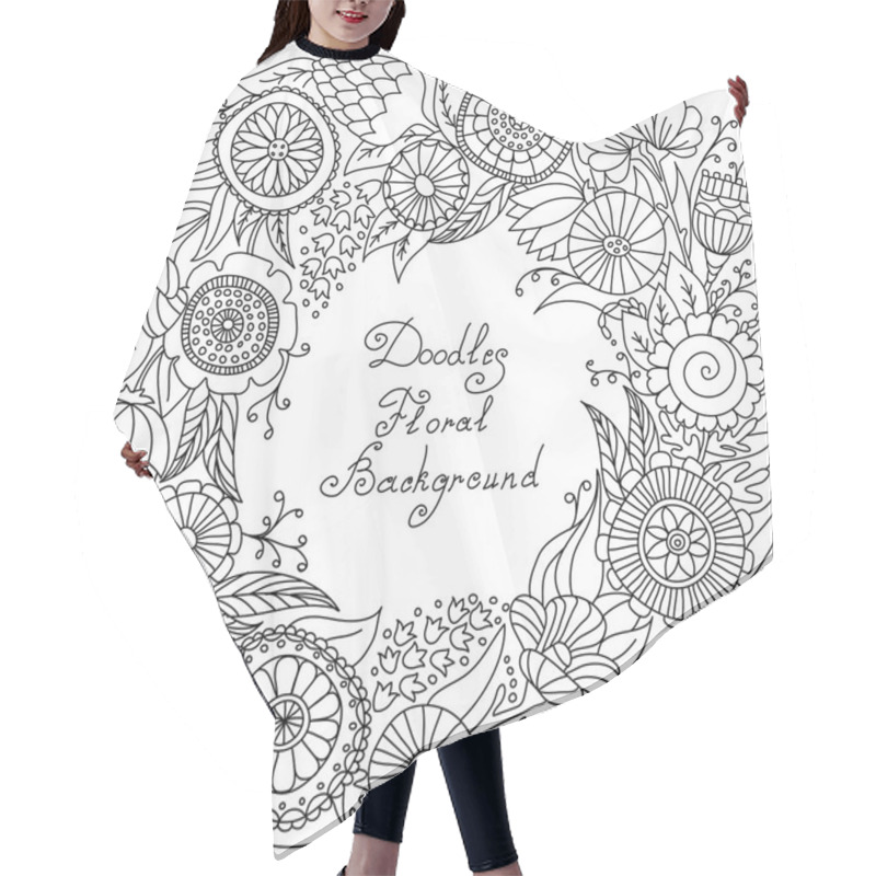 Personality  Vector Black And White Floral Frame Pattern Hair Cutting Cape