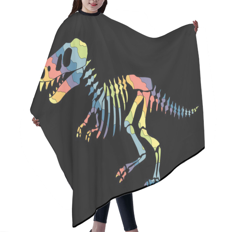 Personality  Dinosaur Skeleton . Original Design With Rainbow Dinosaur. Print For T-shirts, Textiles, Wrapping Papers, Webb. Drawn Vector Illustration Hair Cutting Cape