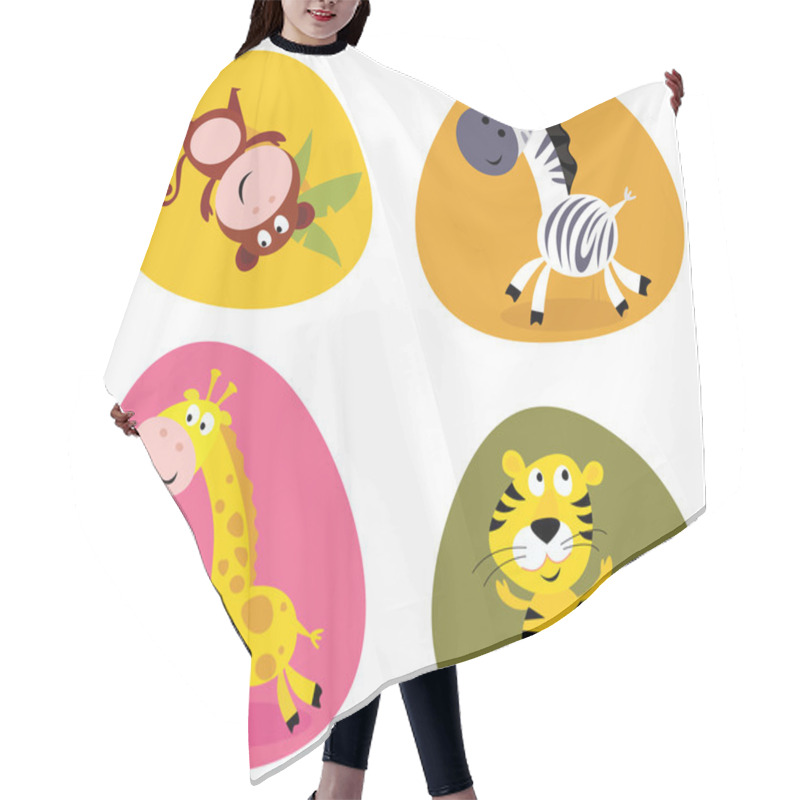 Personality  Illustration Set Of Cute Safari Animals Hair Cutting Cape