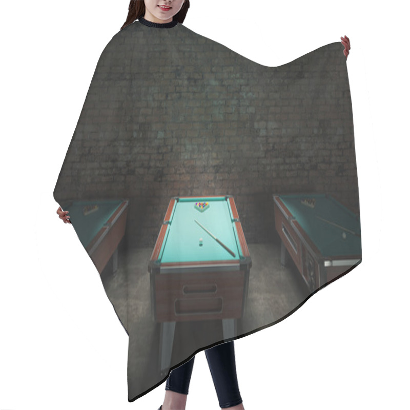 Personality  Pool Table With Brick Wall Hair Cutting Cape