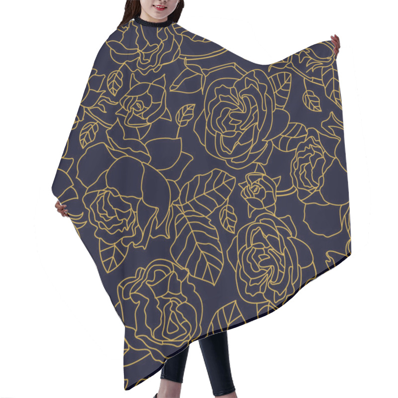 Personality  Golden Linear Pattern With Blooming Roses And Leaves.  Hair Cutting Cape