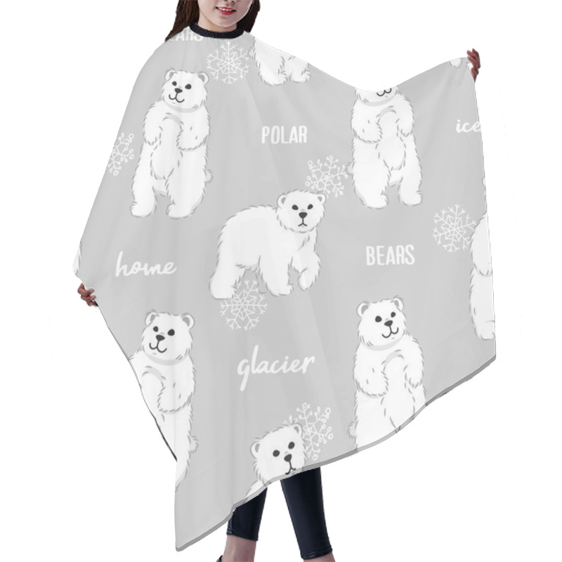 Personality  Cute White Furry Polar Bears Seamless Pattern On Gray Background, Cartoon Wild Animals, Editable Vector Illustration For Decoration, Fabric, Textile, Paper, Banner, Print Hair Cutting Cape