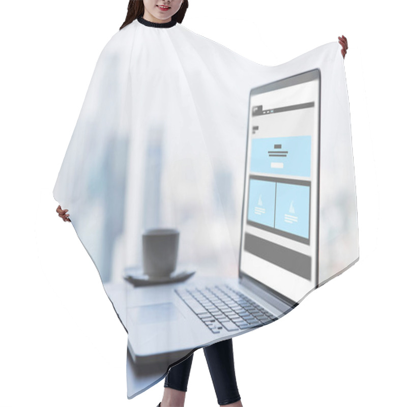 Personality  Laptop With Web Page Interface Design On Screen Hair Cutting Cape