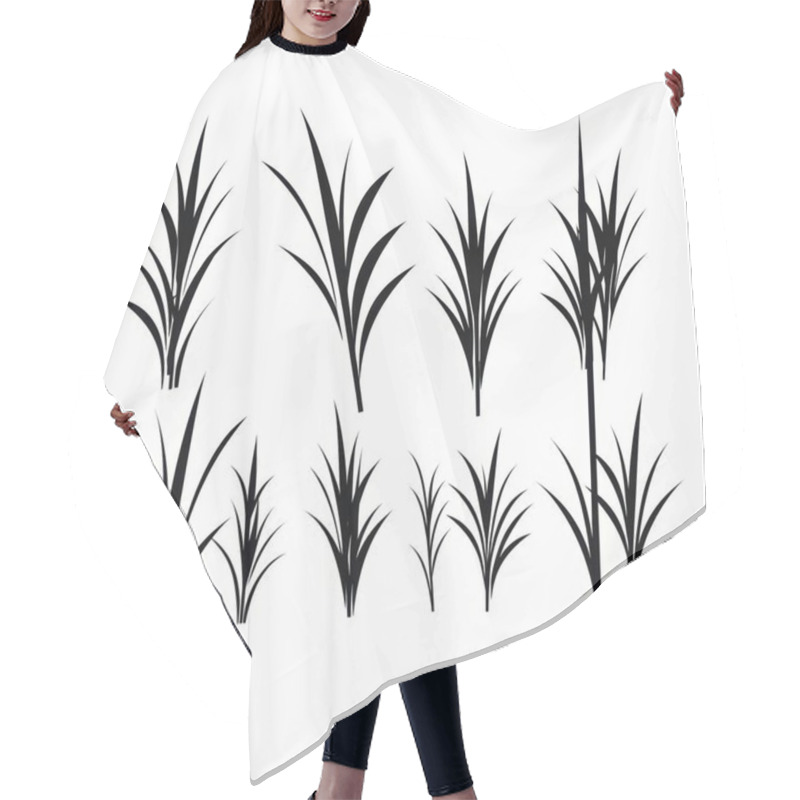 Personality  Stylized Black Silhouette Grass In Various Heights And Shapes On A Clean Background. Hair Cutting Cape