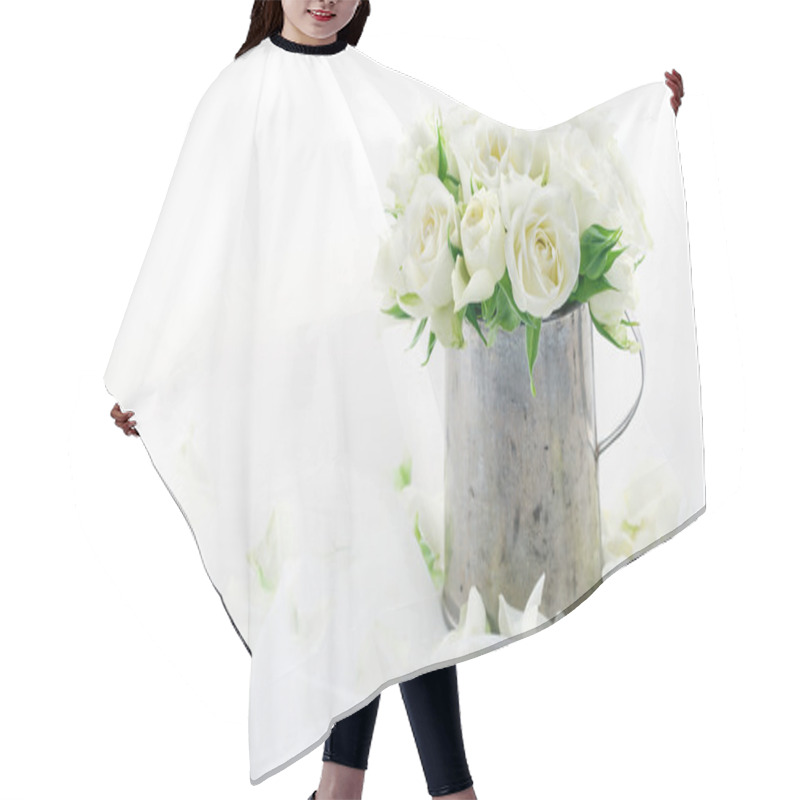 Personality  White Wedding Roses With Copy Space Hair Cutting Cape