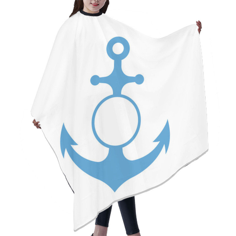 Personality  Nautical Anchor With Circle Monogram Isolated On White Background. Blue Sulhouette. Vector Hair Cutting Cape