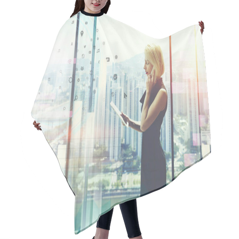 Personality  Businesswoman Talking On Cell Telephone  Hair Cutting Cape