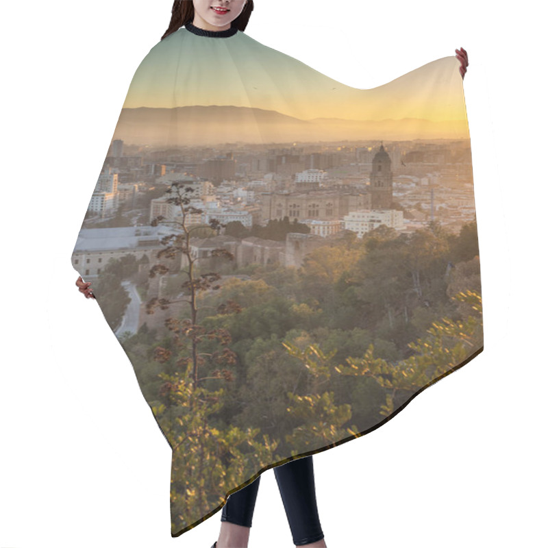 Personality  View Over Malaga At Sunset Travel Banner Hair Cutting Cape