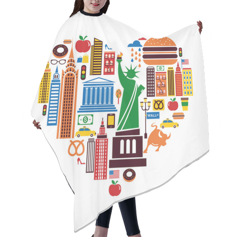 Personality  New York Love - Heart Shape With Many Vector Icons Hair Cutting Cape