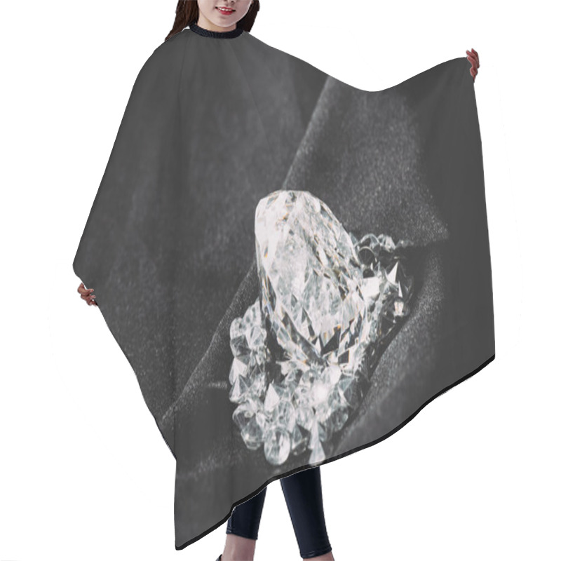 Personality  Sparkling Big Diamond Among Small On Black Textured Shiny Cloth  Hair Cutting Cape