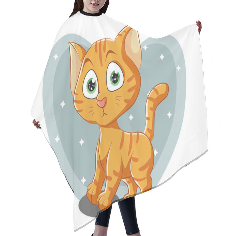 Personality  A Little Cute Orange Cat With Green Eyes, Design Animal Cartoon Vector Illustration Hair Cutting Cape