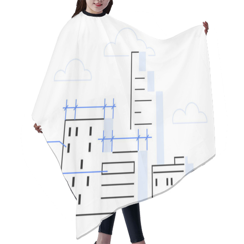 Personality  Minimalist Cityscape With Buildings, Construction Lines, Clouds. Ideal For Architecture, Engineering, Urban Planning, Construction, Real Estate. Simple Clean Design Hair Cutting Cape