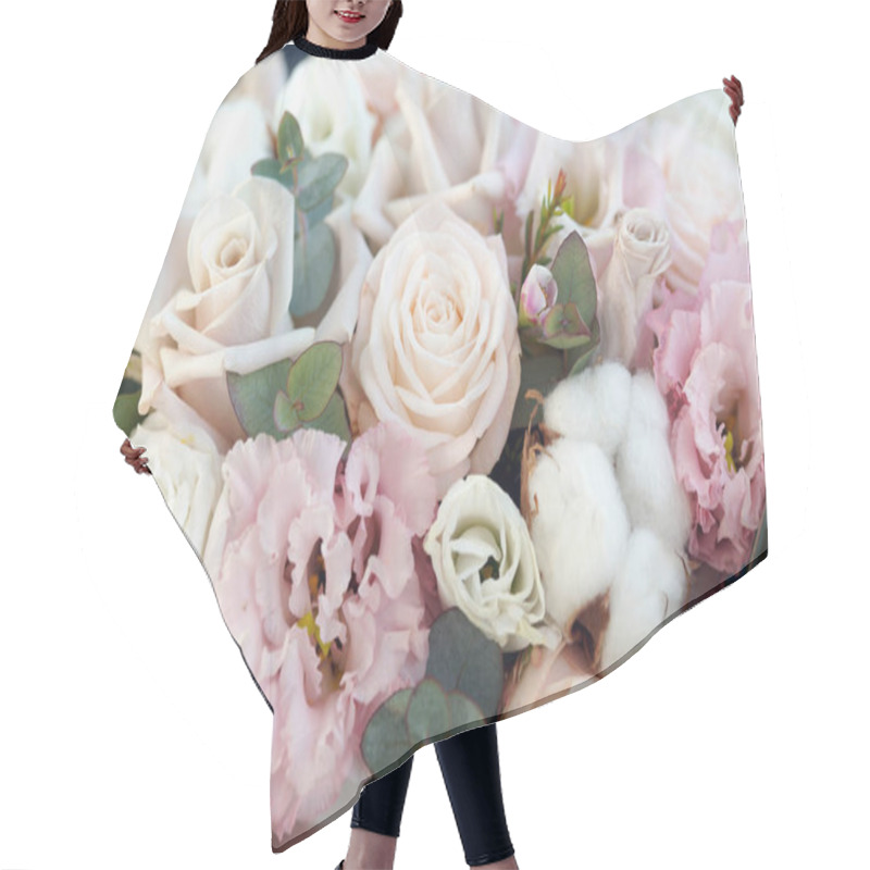 Personality  Close Up Of Amazing Bright Bouquet Of Tender Pastel Roses And Other Flowers Hair Cutting Cape