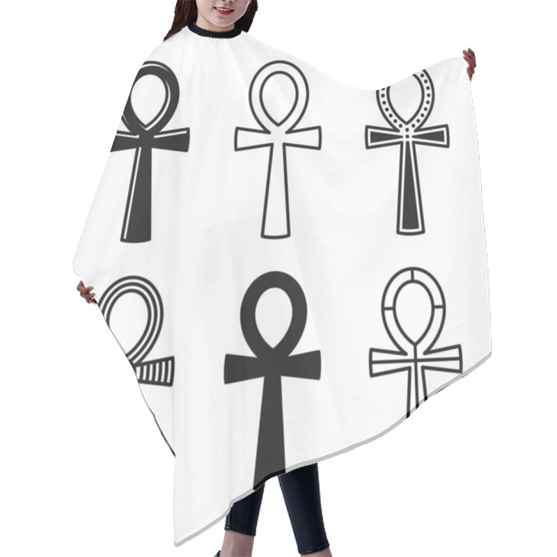 Personality  Egyptian Cross Ankh Icon Set On White Background. Vector Hair Cutting Cape