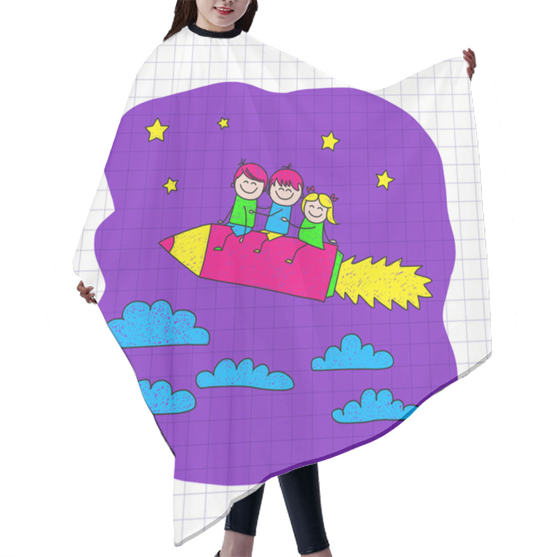 Personality  Vector Image Of Happy Children. Notebook Paper. Hair Cutting Cape