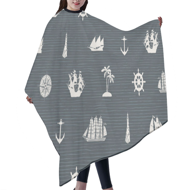 Personality  Seamless Background On The Theme Of Sea Travel Hair Cutting Cape