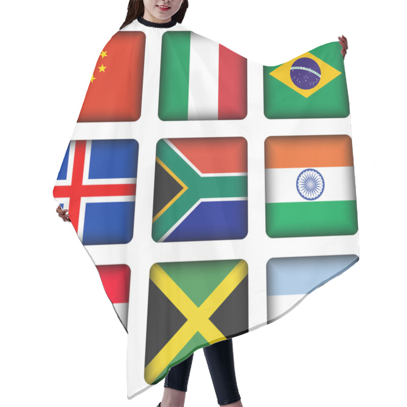 Personality  Square National Flag Buttons Hair Cutting Cape