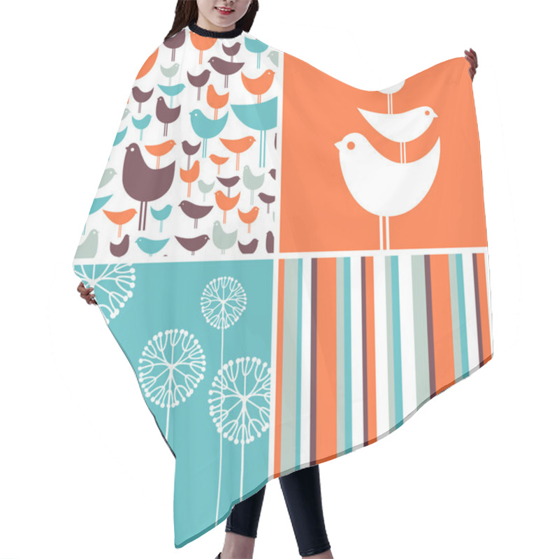 Personality  Coordinating Spring Patterns And Design Elements With Retro Birds, Flowers, Stripes Hair Cutting Cape