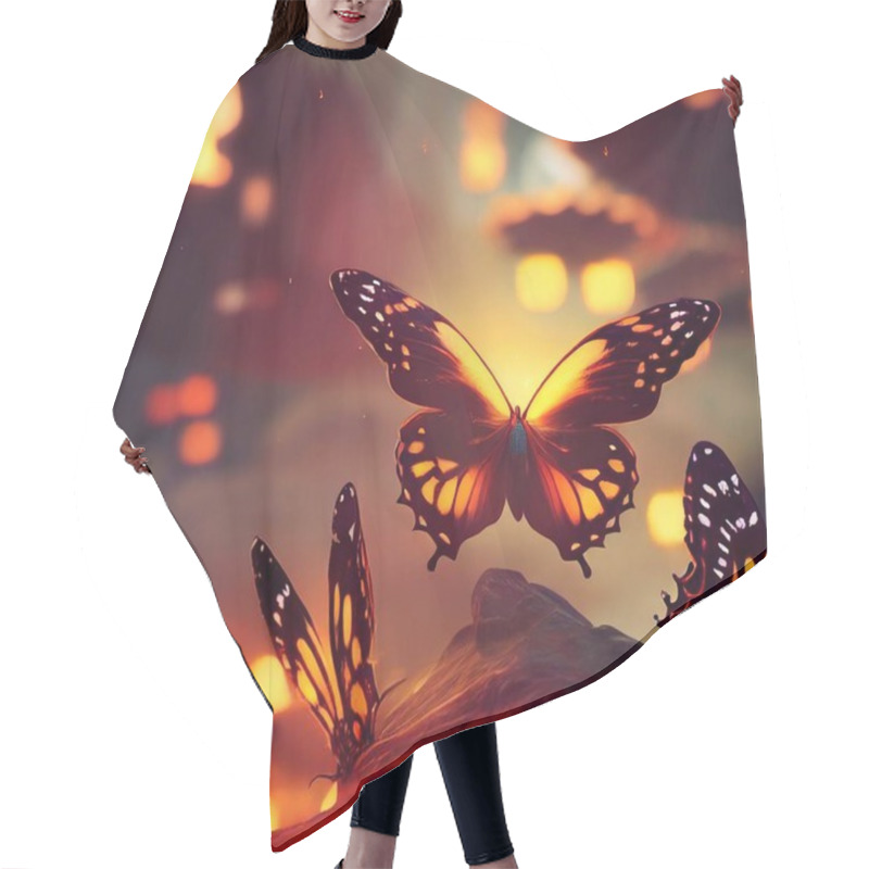 Personality  Golden Butterflies In Fire. High Quality 3d Illustration Hair Cutting Cape