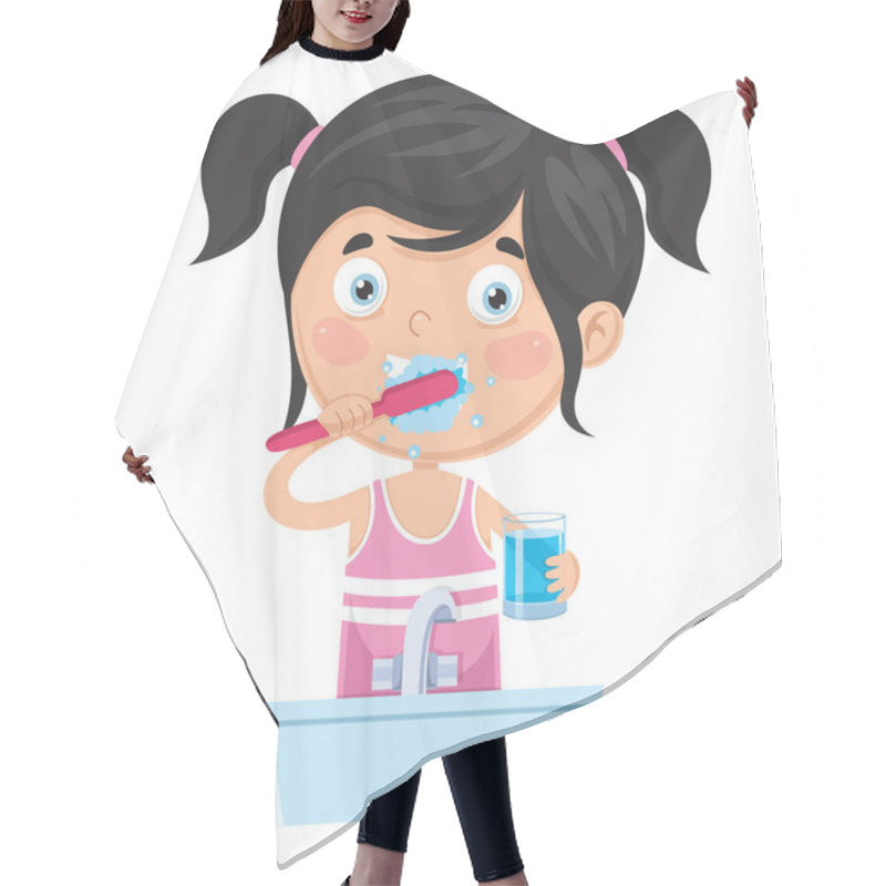 Personality  Vector Illustration Of Kid Brushing Teeth Hair Cutting Cape