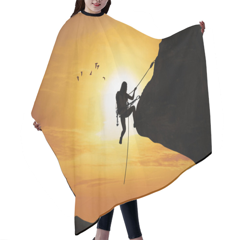 Personality  Silhouette Of Woman Climbing On Rock Hair Cutting Cape