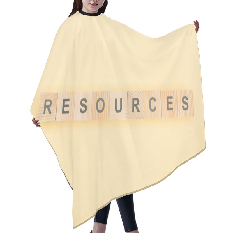 Personality  Top View Of Resources Lettering Made Of Wooden Cubes On Yellow Background Hair Cutting Cape