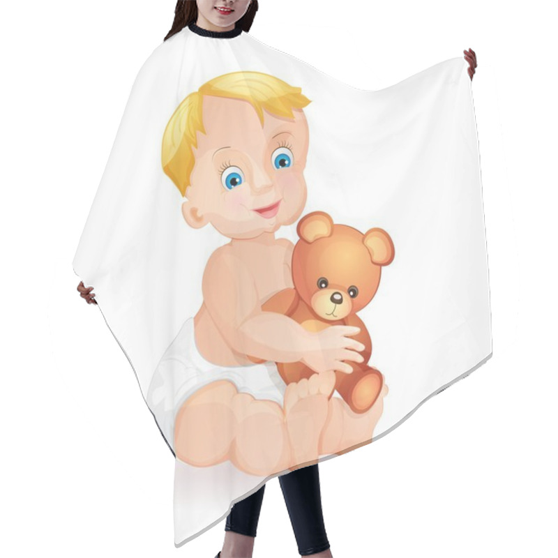 Personality  Baby Boy Holding Cute Teddy Bear Isolated On White Hair Cutting Cape