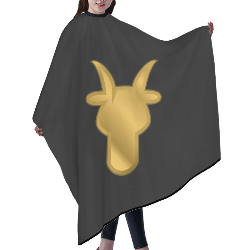 Personality  Aries Bull Head Front Shape Symbol Gold Plated Metalic Icon Or Logo Vector Hair Cutting Cape